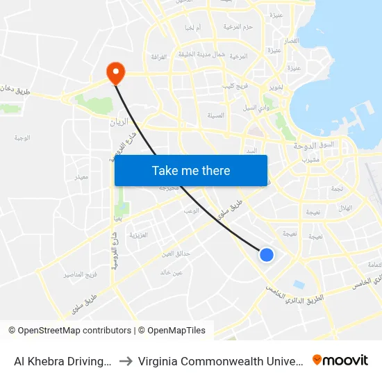 Al Khebra Driving School to Virginia Commonwealth University - Qatar map