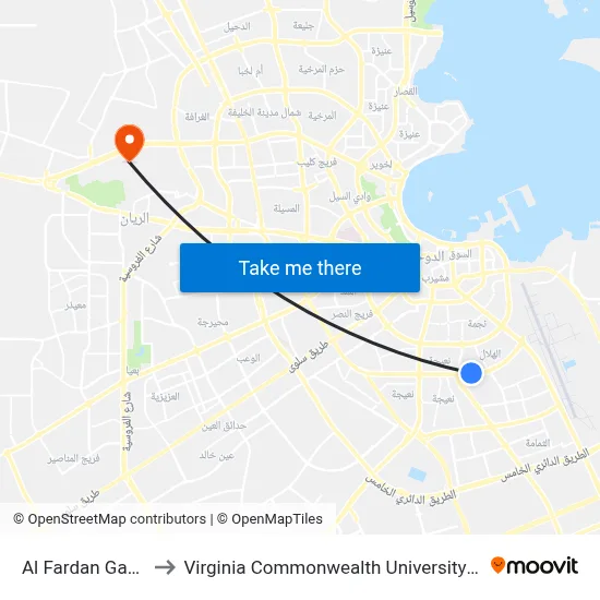 Al Fardan Garden to Virginia Commonwealth University - Qatar map