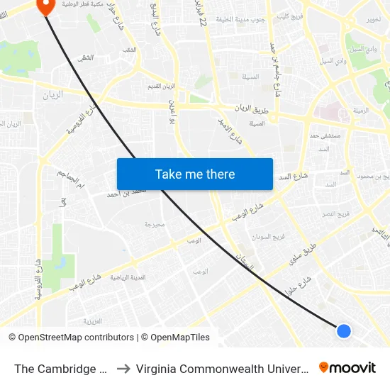 The Cambridge School to Virginia Commonwealth University - Qatar map
