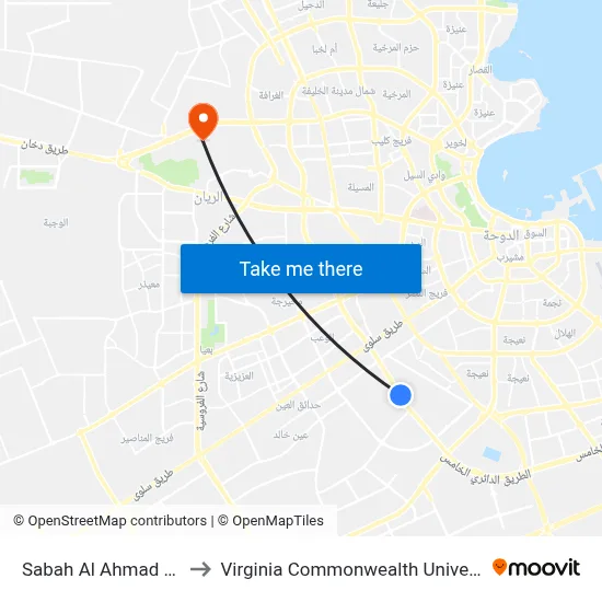 Sabah Al Ahmad Corridor to Virginia Commonwealth University - Qatar map
