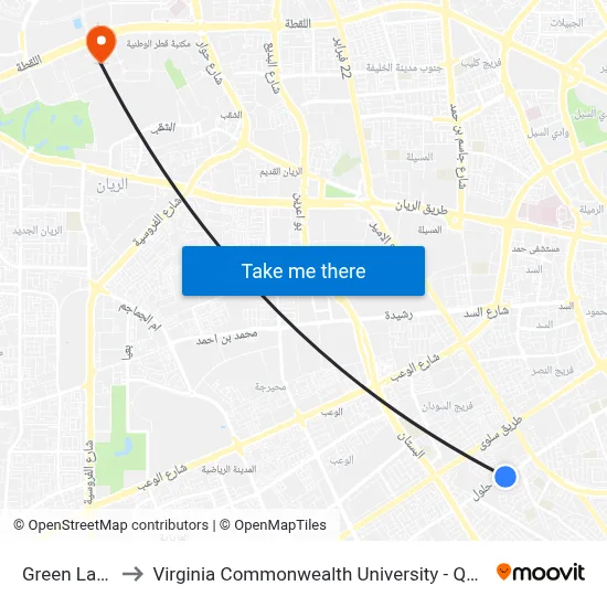 Green Land to Virginia Commonwealth University - Qatar map
