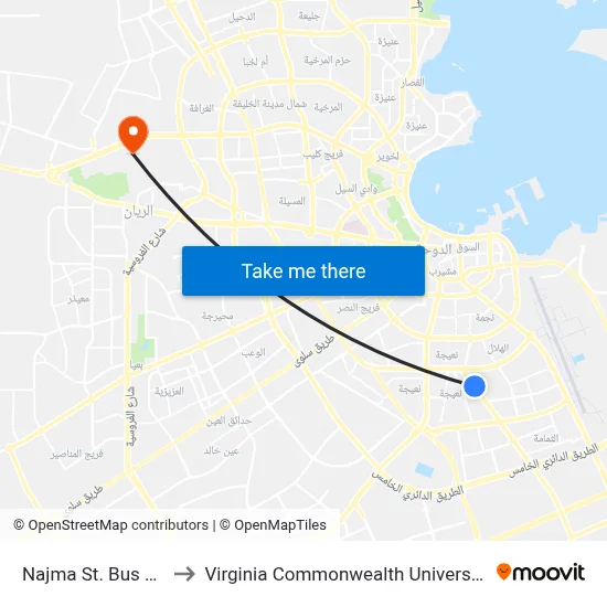 Najma St. Bus Stop 3 to Virginia Commonwealth University - Qatar map