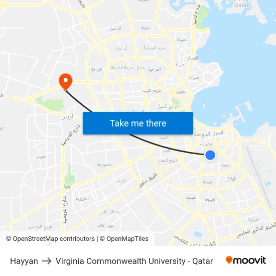 Hayyan to Virginia Commonwealth University - Qatar map