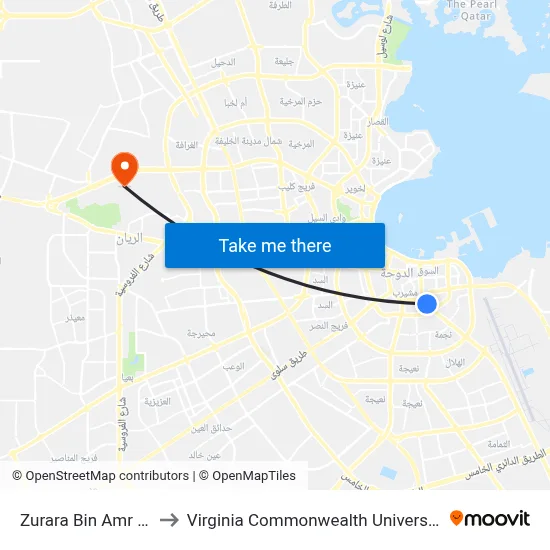 Zurara Bin Amr Street to Virginia Commonwealth University - Qatar map