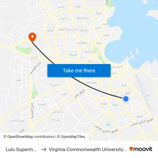 Lulu Supermarket to Virginia Commonwealth University - Qatar map