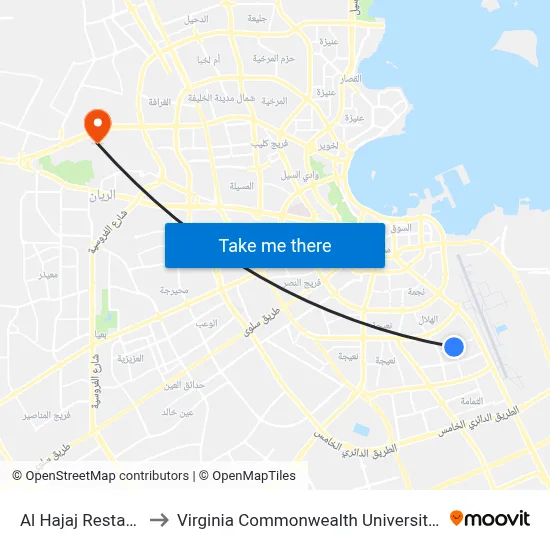 Al Hajaj Restaurant to Virginia Commonwealth University - Qatar map