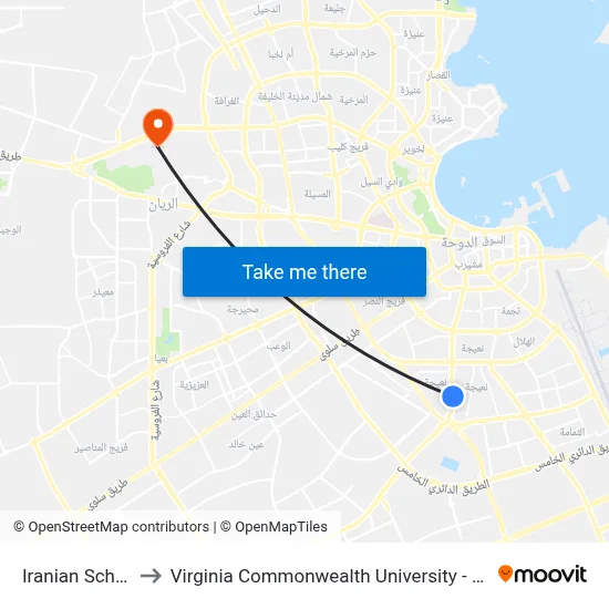 Iranian School to Virginia Commonwealth University - Qatar map