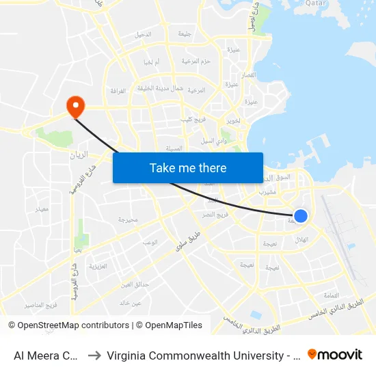 Al Meera Coop to Virginia Commonwealth University - Qatar map