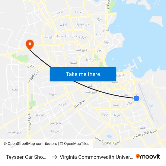 Teysser Car Showroom to Virginia Commonwealth University - Qatar map