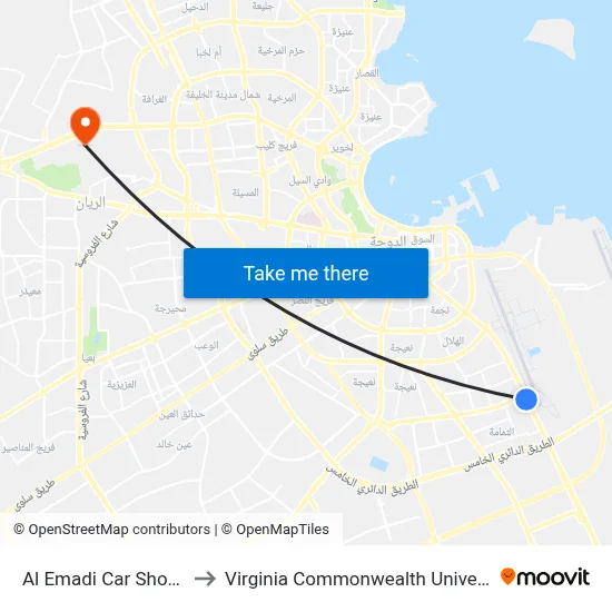 Al Emadi Car Show Room to Virginia Commonwealth University - Qatar map