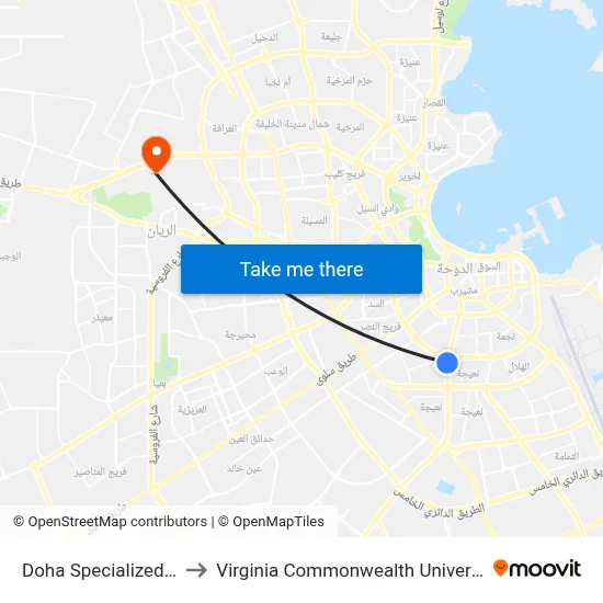 Doha Specialized Dental to Virginia Commonwealth University - Qatar map