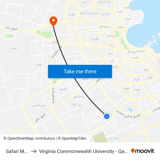 Safari Mall to Virginia Commonwealth University - Qatar map