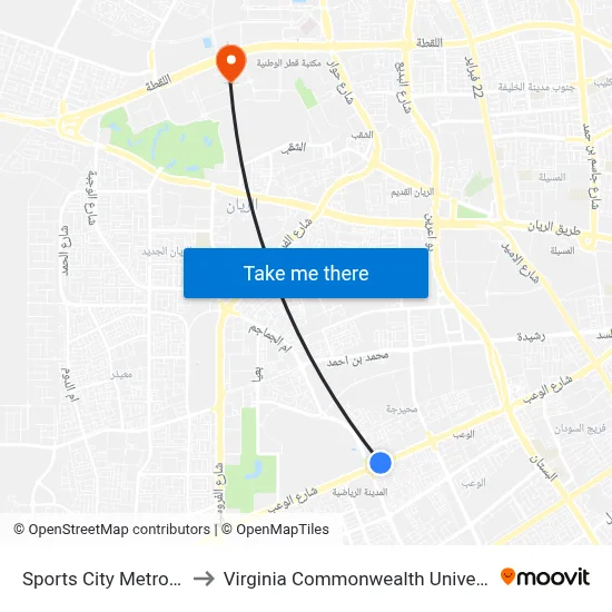 Sports City Metro Station to Virginia Commonwealth University - Qatar map