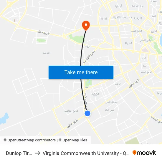 Dunlop Tires to Virginia Commonwealth University - Qatar map