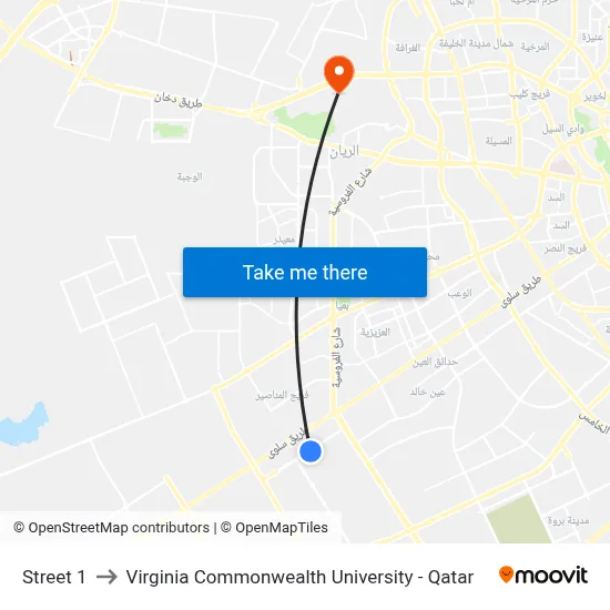 Street 1 to Virginia Commonwealth University - Qatar map