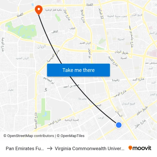 Pan Emirates Furniture to Virginia Commonwealth University - Qatar map