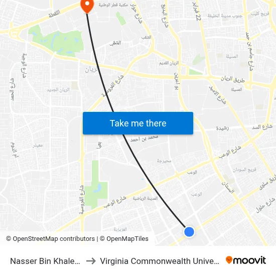 Nasser Bin Khaled & Son to Virginia Commonwealth University - Qatar map