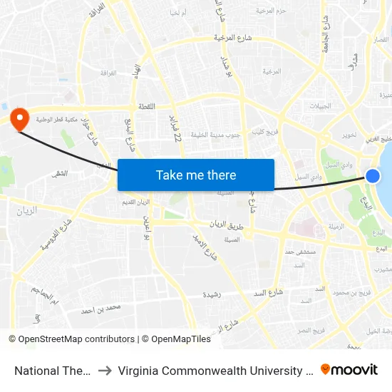 National Theatre to Virginia Commonwealth University - Qatar map