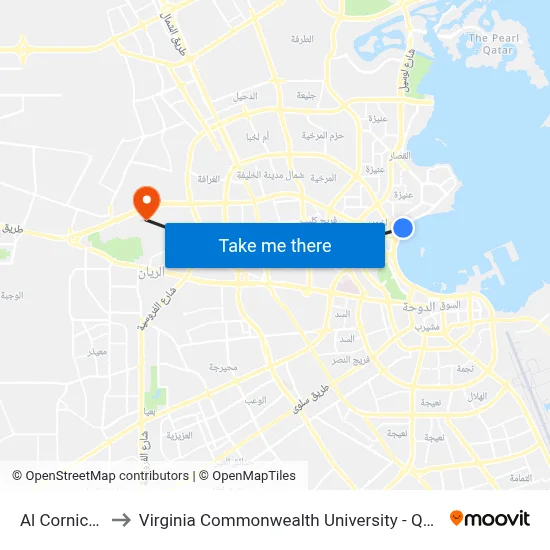 Al Corniche to Virginia Commonwealth University - Qatar map