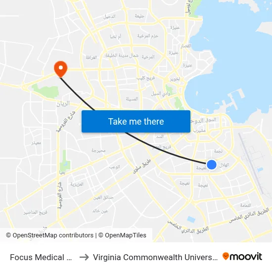 Focus Medical Center to Virginia Commonwealth University - Qatar map