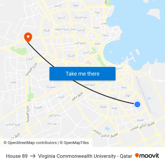 House 89 to Virginia Commonwealth University - Qatar map