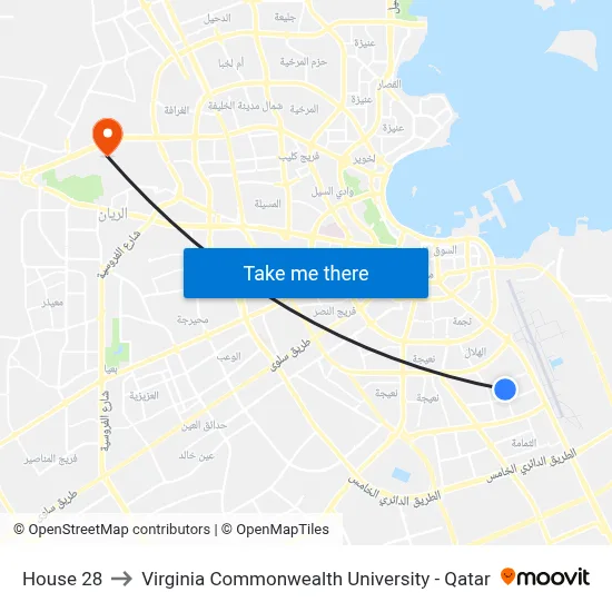 House 28 to Virginia Commonwealth University - Qatar map