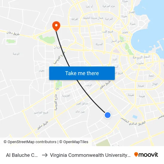 Al Baluche Camp to Virginia Commonwealth University - Qatar map