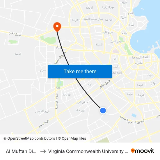 Al Muftah Digital to Virginia Commonwealth University - Qatar map