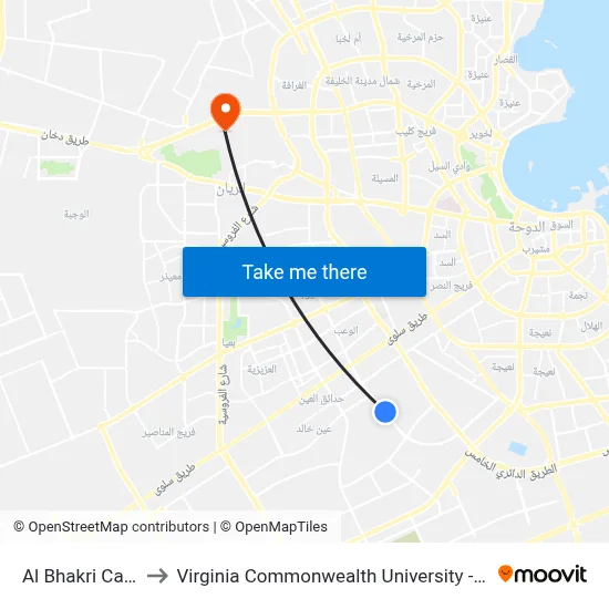 Al Bhakri Camp to Virginia Commonwealth University - Qatar map