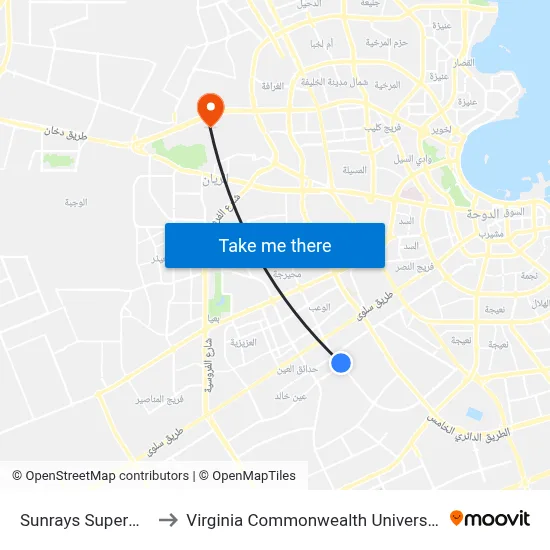 Sunrays Supermarket to Virginia Commonwealth University - Qatar map