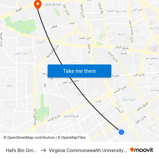 Hafs Bin Omar St to Virginia Commonwealth University - Qatar map