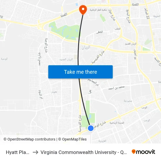 Hyatt Plaza to Virginia Commonwealth University - Qatar map