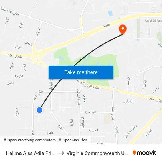 Halima Alsa Adia Primary School to Virginia Commonwealth University - Qatar map