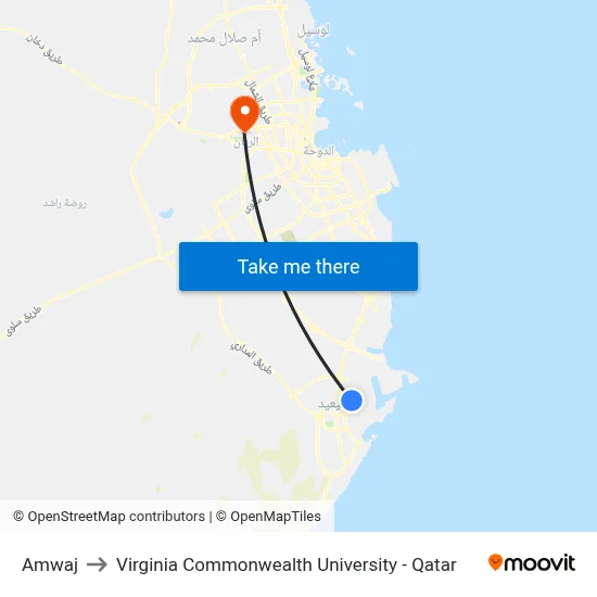 Amwaj to Virginia Commonwealth University - Qatar map