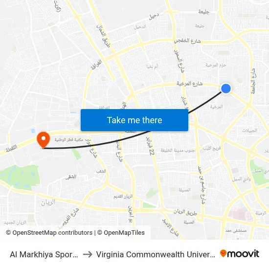 Al Markhiya Sports Club to Virginia Commonwealth University - Qatar map