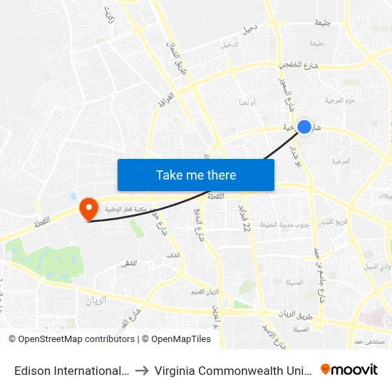 Edison International Academy to Virginia Commonwealth University - Qatar map
