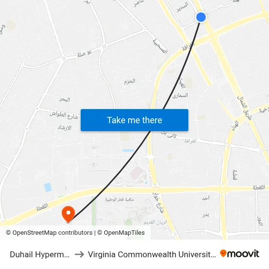 Duhail Hypermarket to Virginia Commonwealth University - Qatar map