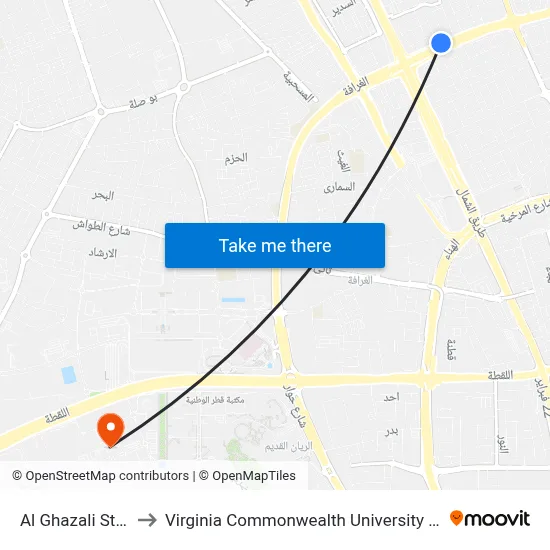 Al Ghazali Street to Virginia Commonwealth University - Qatar map
