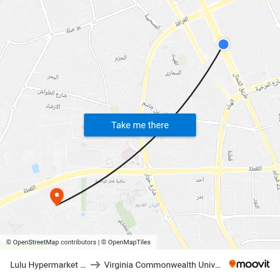Lulu Hypermarket Gharafa to Virginia Commonwealth University - Qatar map