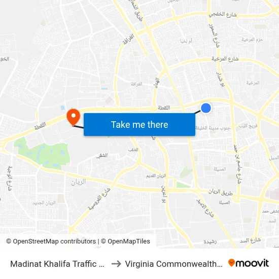 Madinat Khalifa Traffic Department - MOT to Virginia Commonwealth University - Qatar map