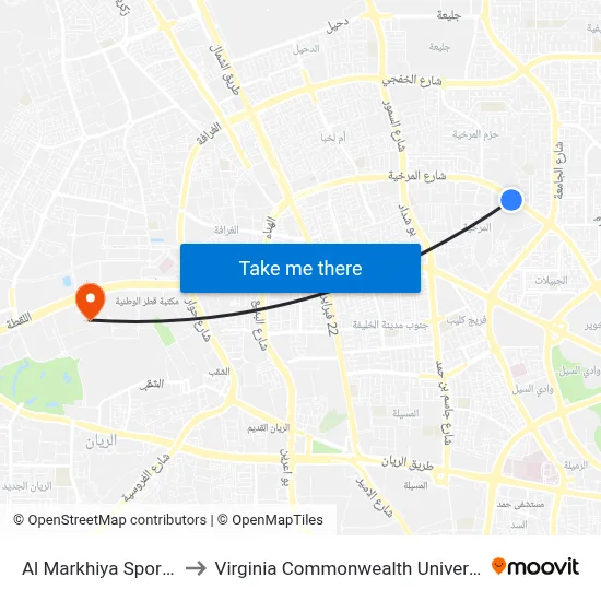 Al Markhiya Sports Club to Virginia Commonwealth University - Qatar map