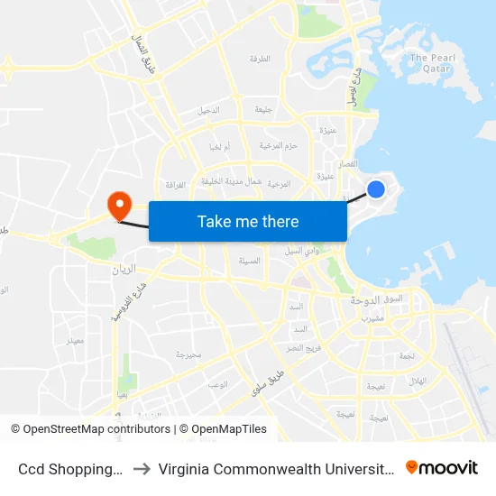 CCD Shopping Mall to Virginia Commonwealth University - Qatar map