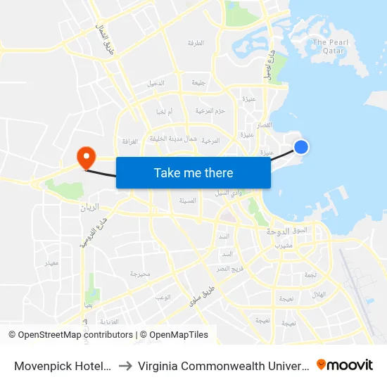 Movenpick Hotel Stop 1 to Virginia Commonwealth University - Qatar map