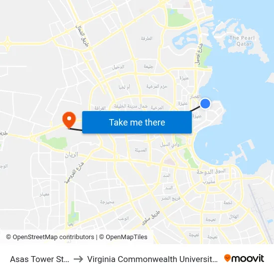 Asas Tower Stop 1 to Virginia Commonwealth University - Qatar map