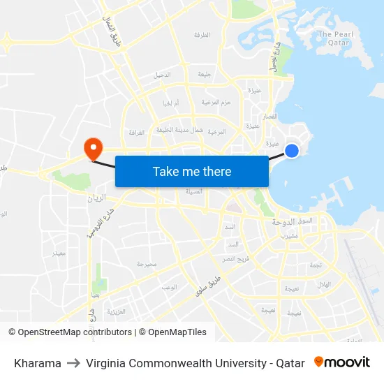 Kharama to Virginia Commonwealth University - Qatar map