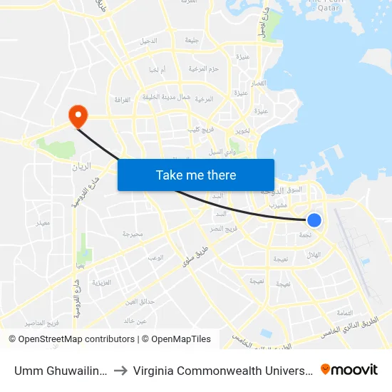 Umm Ghuwailina Street 1 to Virginia Commonwealth University - Qatar map
