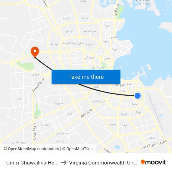 Umm Ghuwailina Health Centre to Virginia Commonwealth University - Qatar map