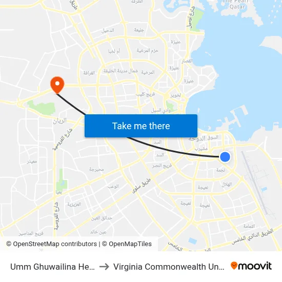 Umm Ghuwailina Health Centre to Virginia Commonwealth University - Qatar map