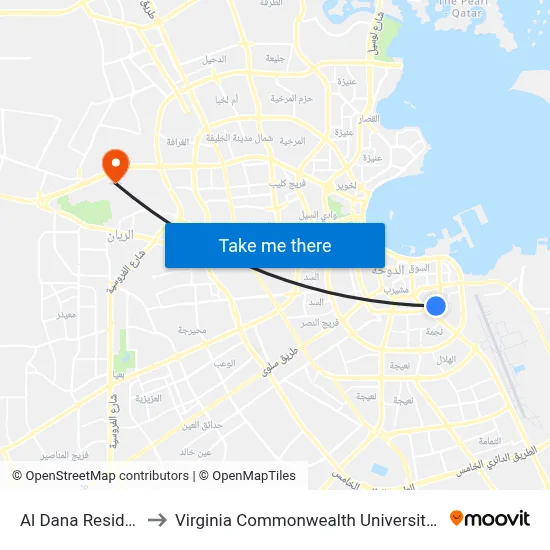 Al Dana Residence to Virginia Commonwealth University - Qatar map