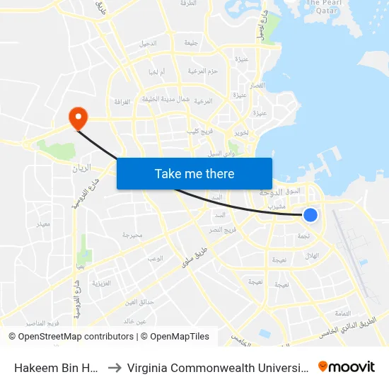 Hakeem Bin Hazam to Virginia Commonwealth University - Qatar map